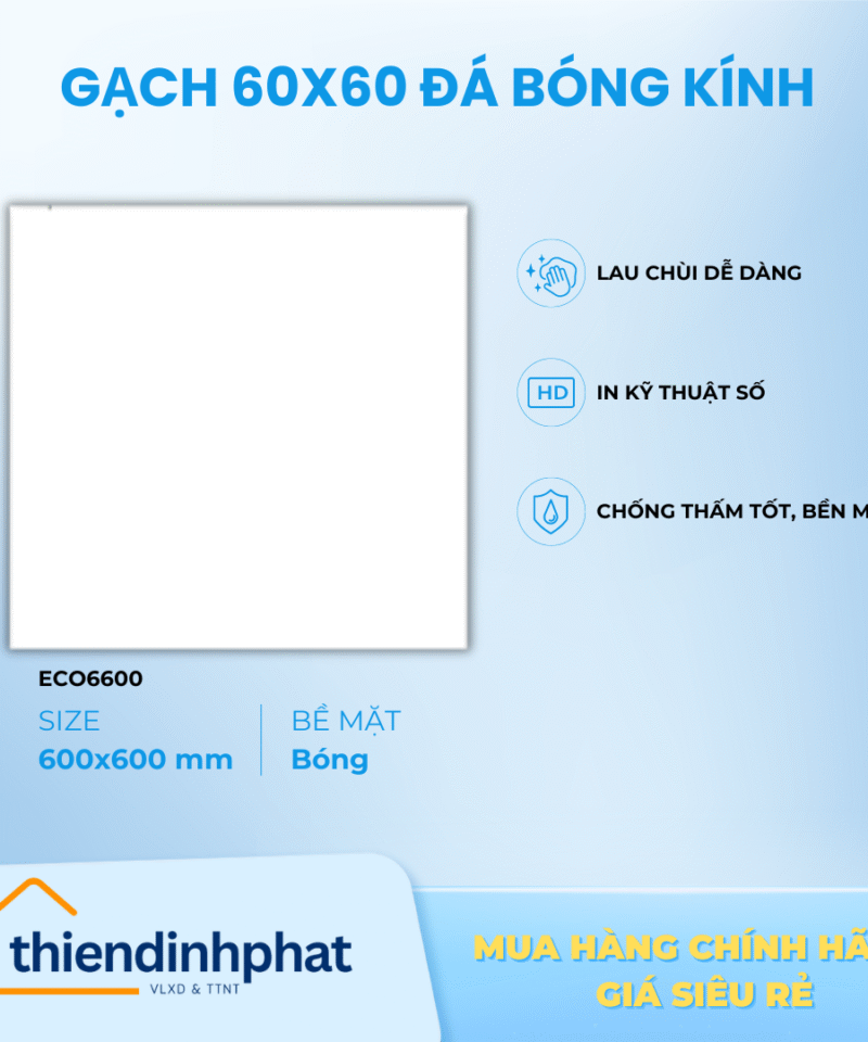 Gạch 60x60cm TDP606600 Đá Bóng Kính (Trắng Trơn)
