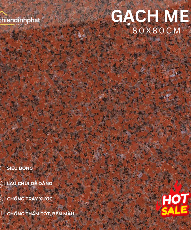 Gạch 80x80cm TDP808D816 Đỏ Hoa Cương - Đá Bóng Kính Cao Cấp