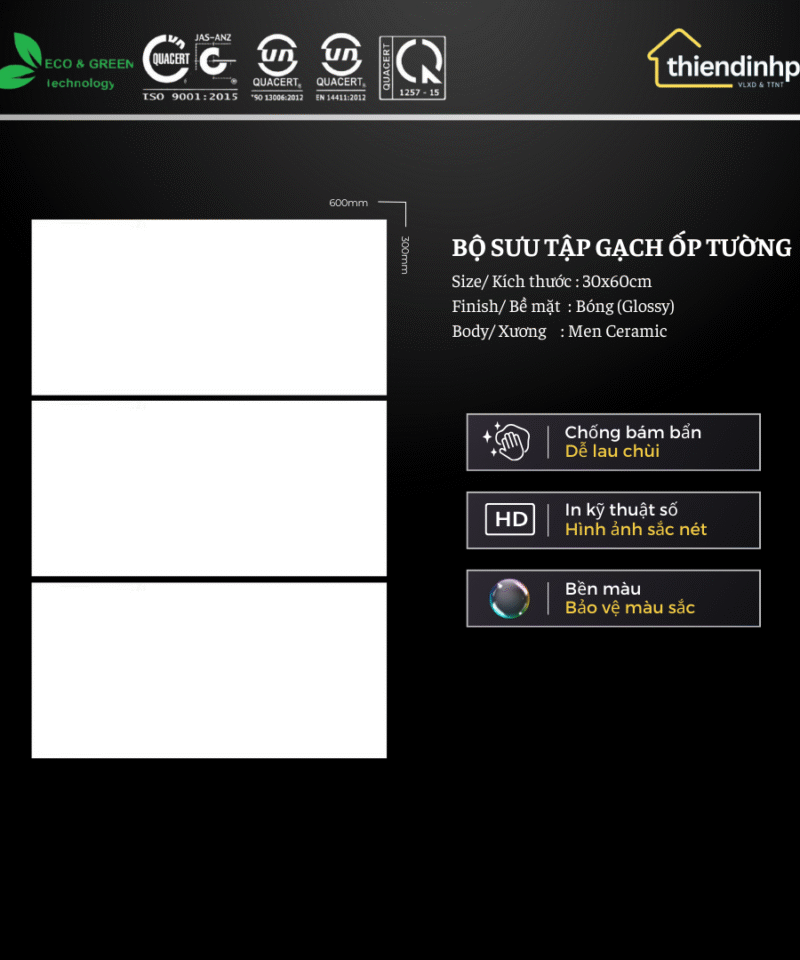 Gạch 30x60cm ACG363600 (Trắng Trơn)