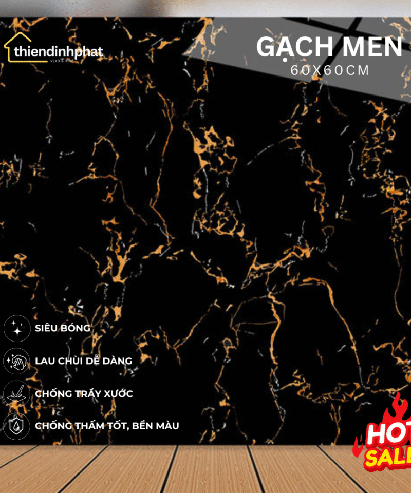 Gạch 60x60cm Đen Vân Cam (Viên)