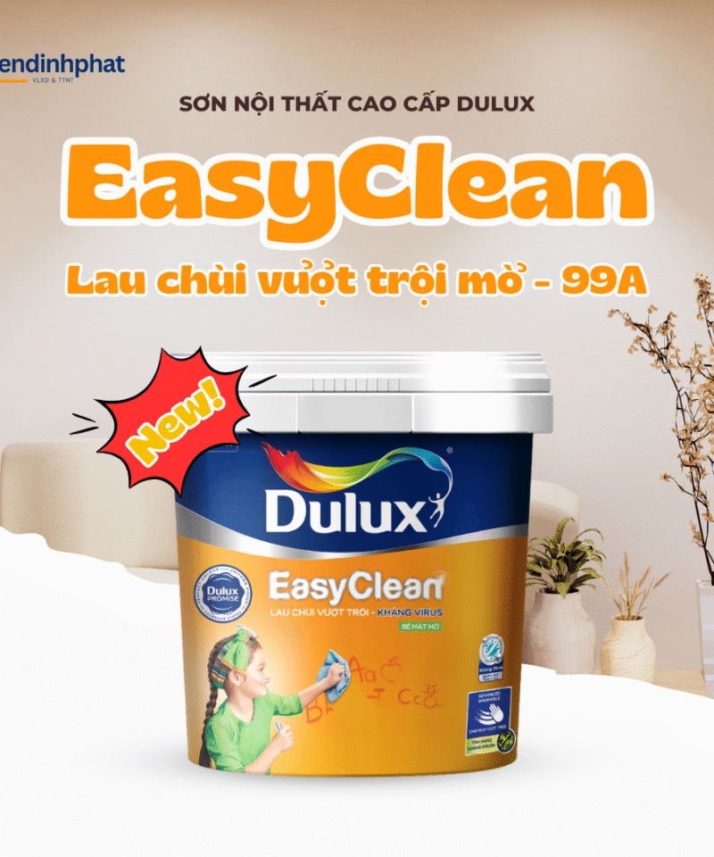 Sơn nội thất DULUX EasyClean Lau Chùi Vượt Trội - Kháng Virus bề mặt Mờ 99A (15L)