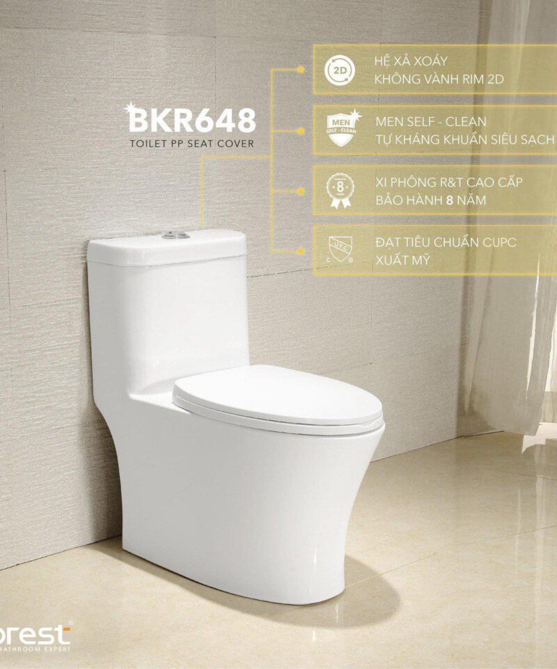 Bồn Cầu 1 Khối Korest BKR648  Nắp Êm