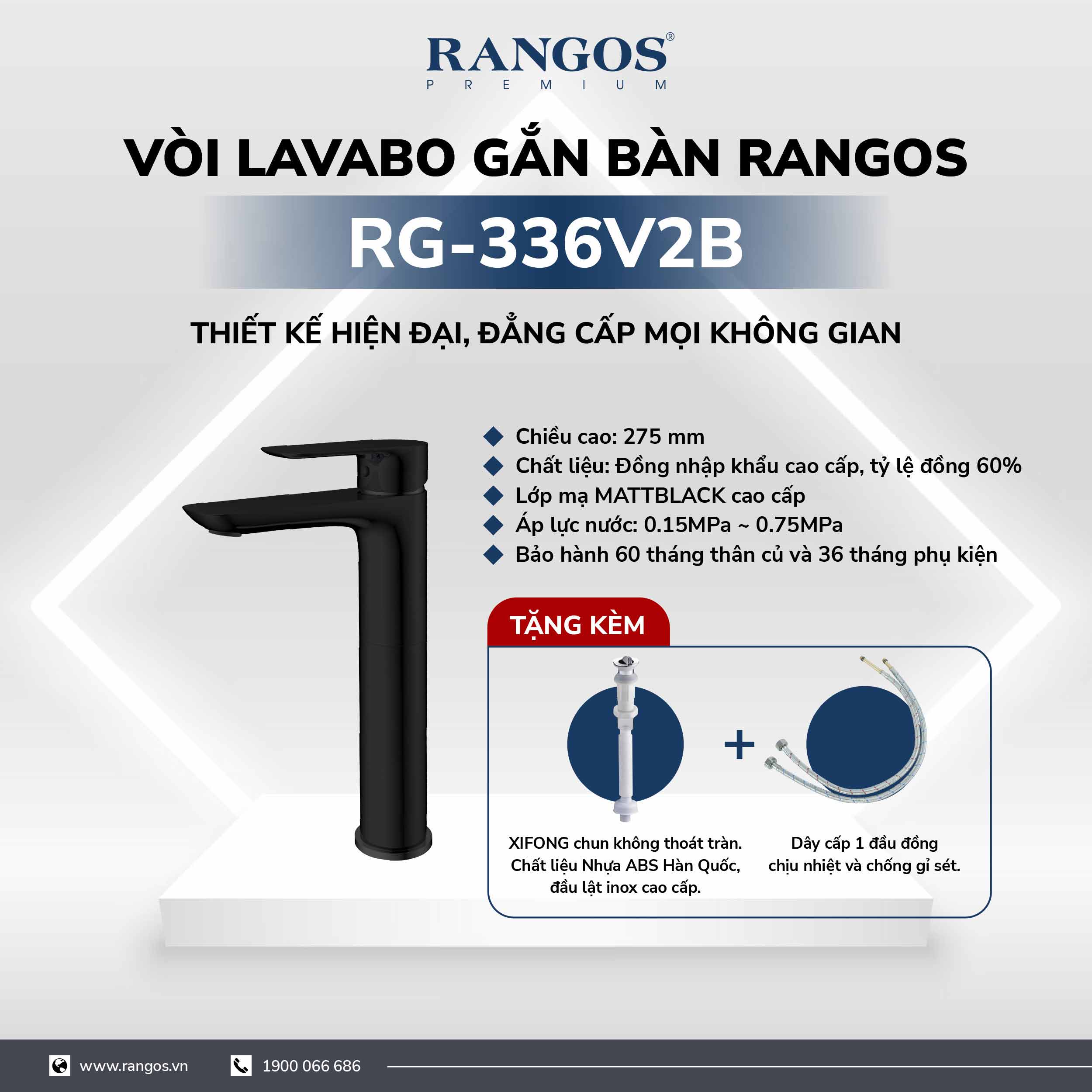 Bộ vòi lavabo gắn bàn cao cấp Rangos
